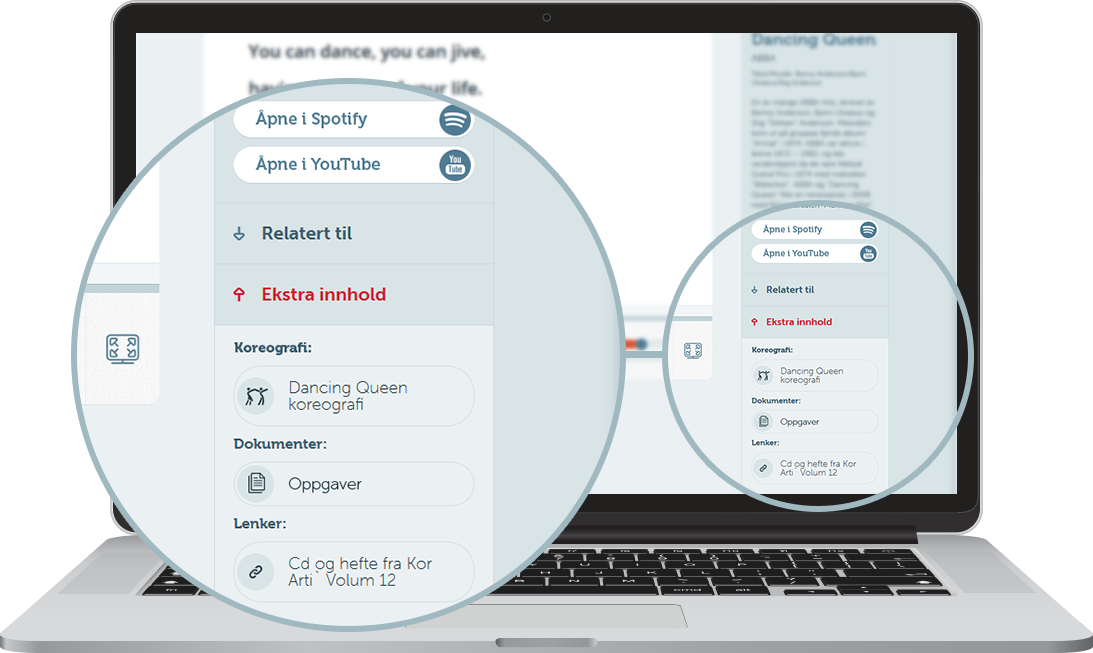Sanger kan ha ekstra innhold, som Spotify eller Youtube lenker